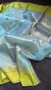 Chanderi Organza Silk - Firozi Lime Green