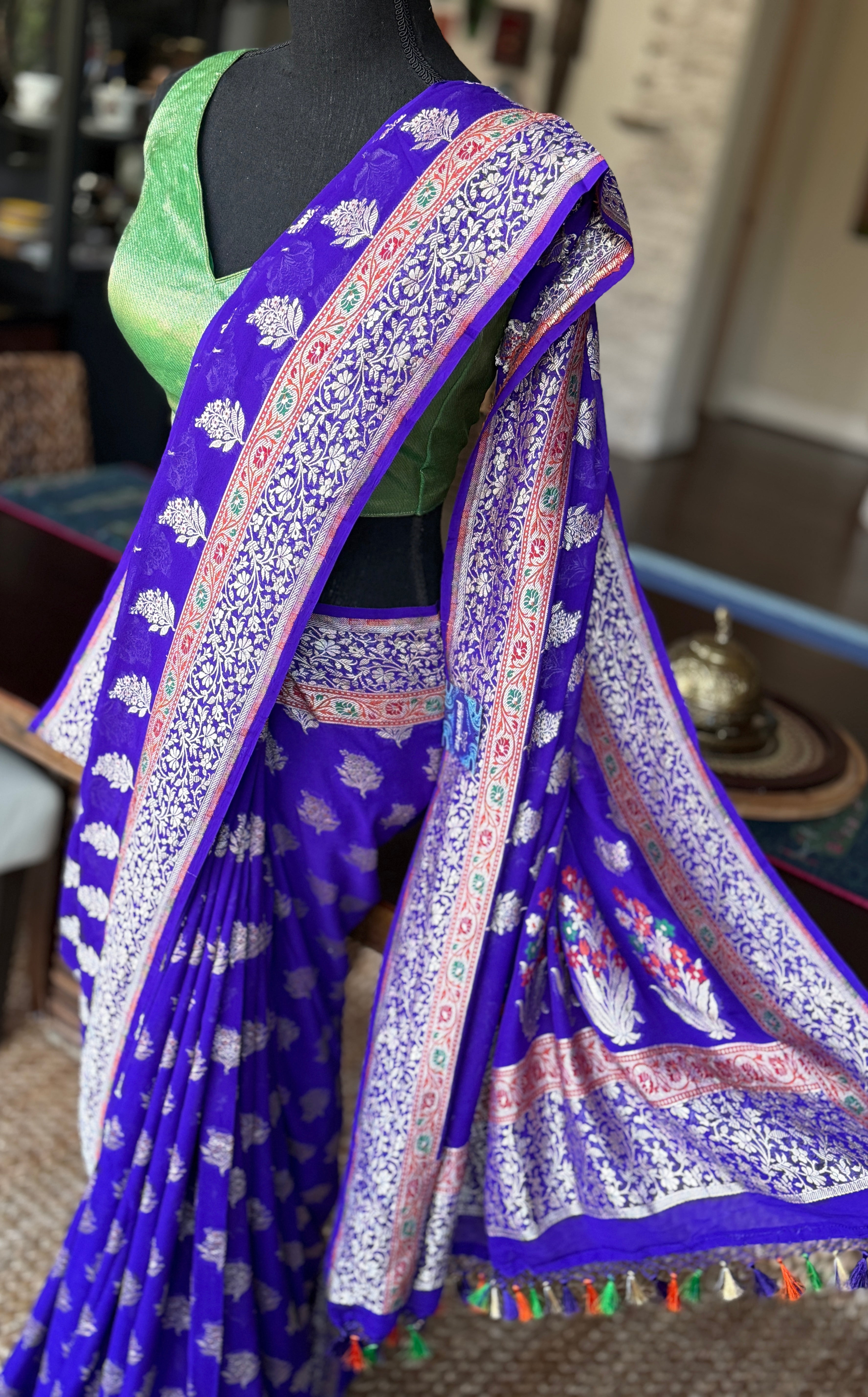 Khaddi Georgette Banarasi - Purplish Blue Meenakari