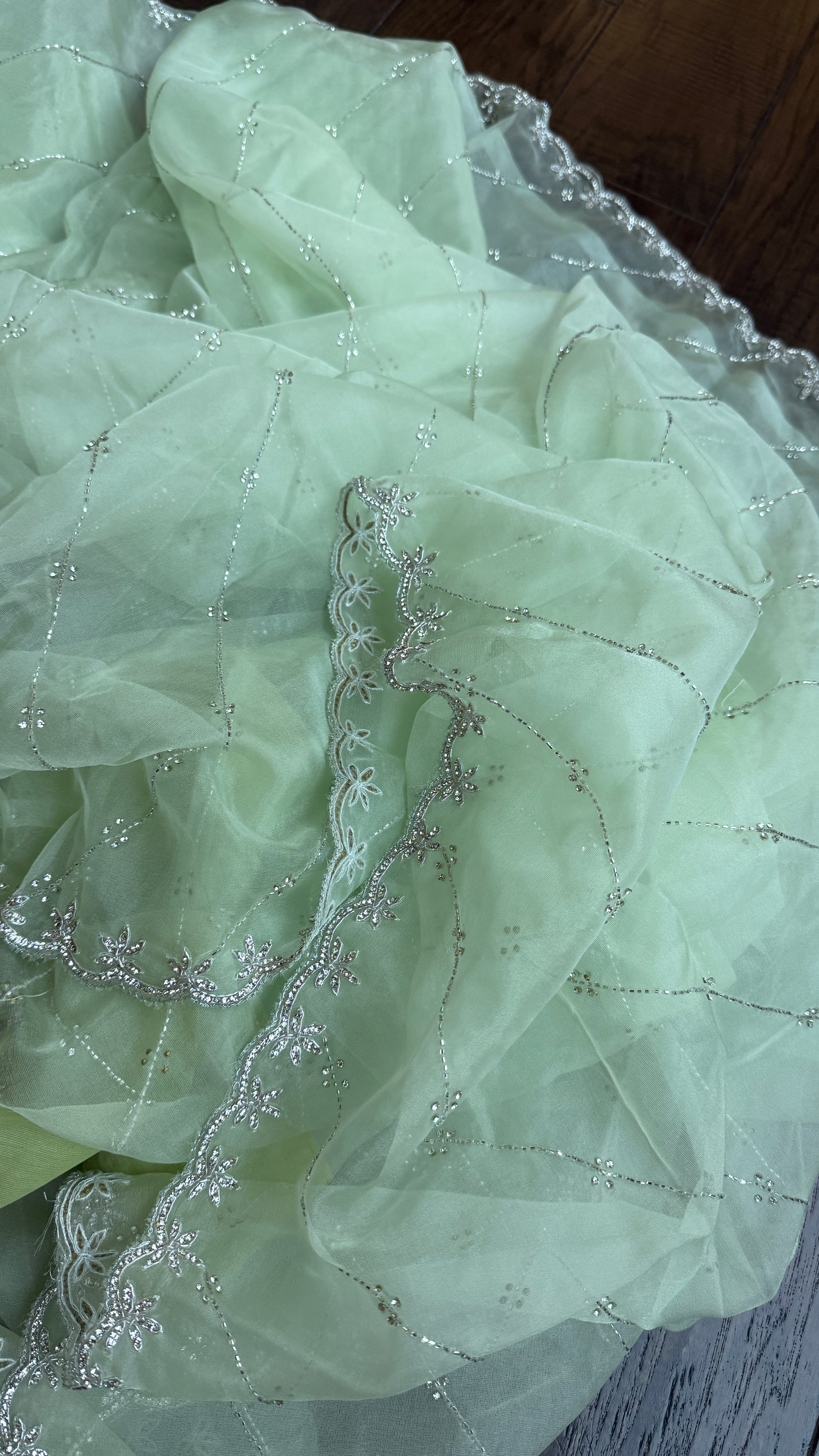Designer Organza - Mint Leheriya
