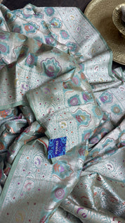 Pure Katan Silk Banarasi - Aqua Blue Multi Meenakari