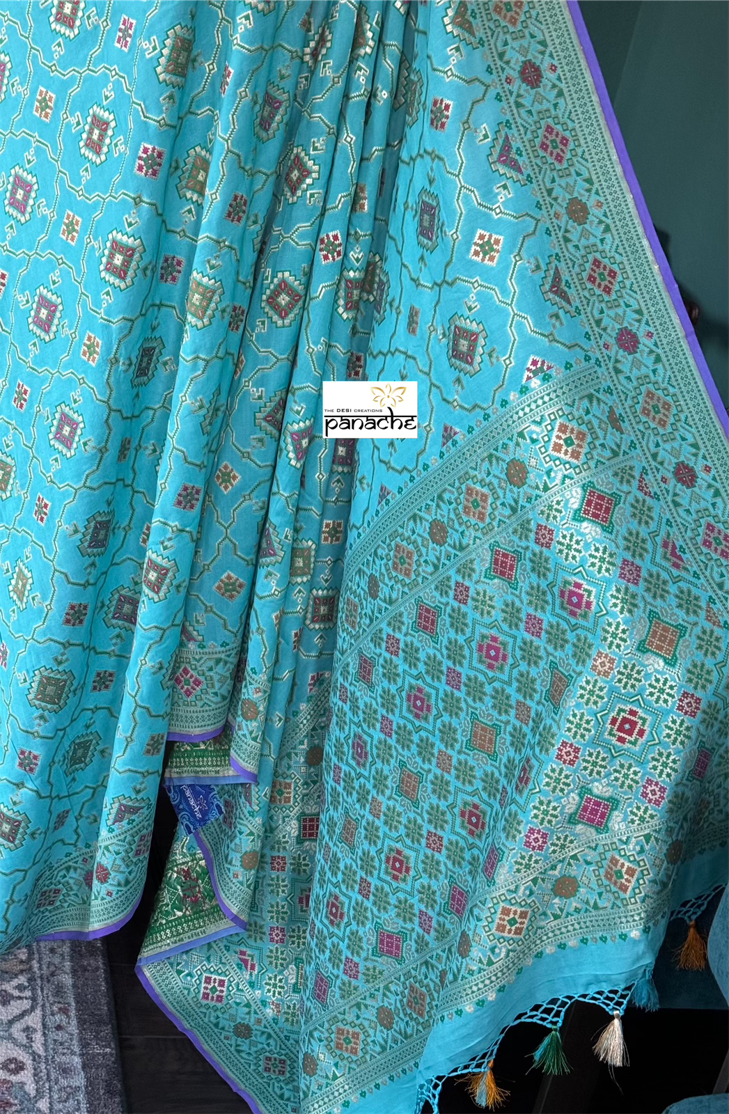 Khaddi Muga Silk Tilfi Banarasi - Yellow Pink Patola Woven