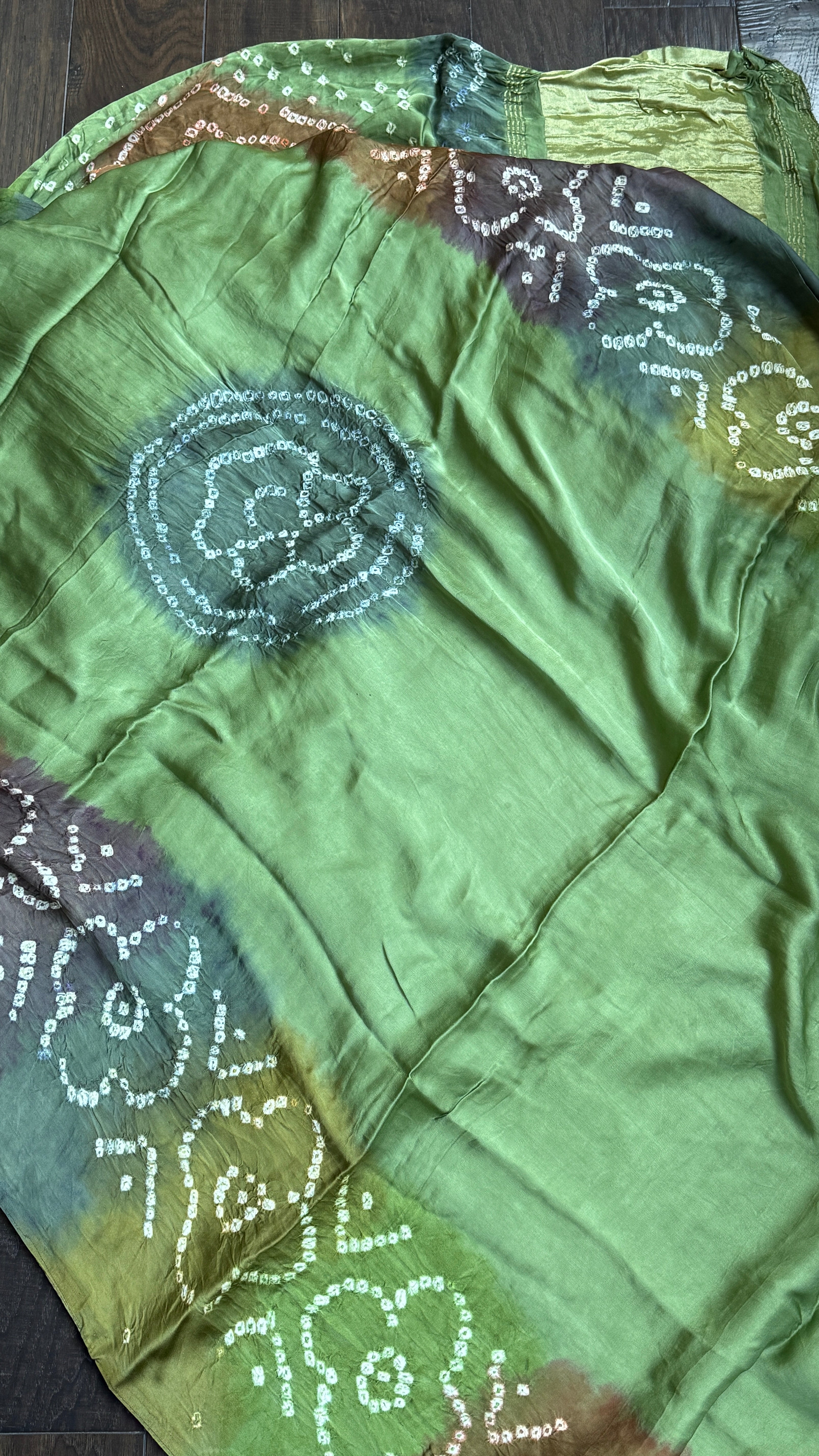 Modal Silk Hand Bandhej - Green Makdi Palla
