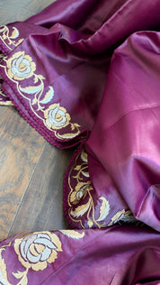 Soft Silk Embroidered - Wine Color