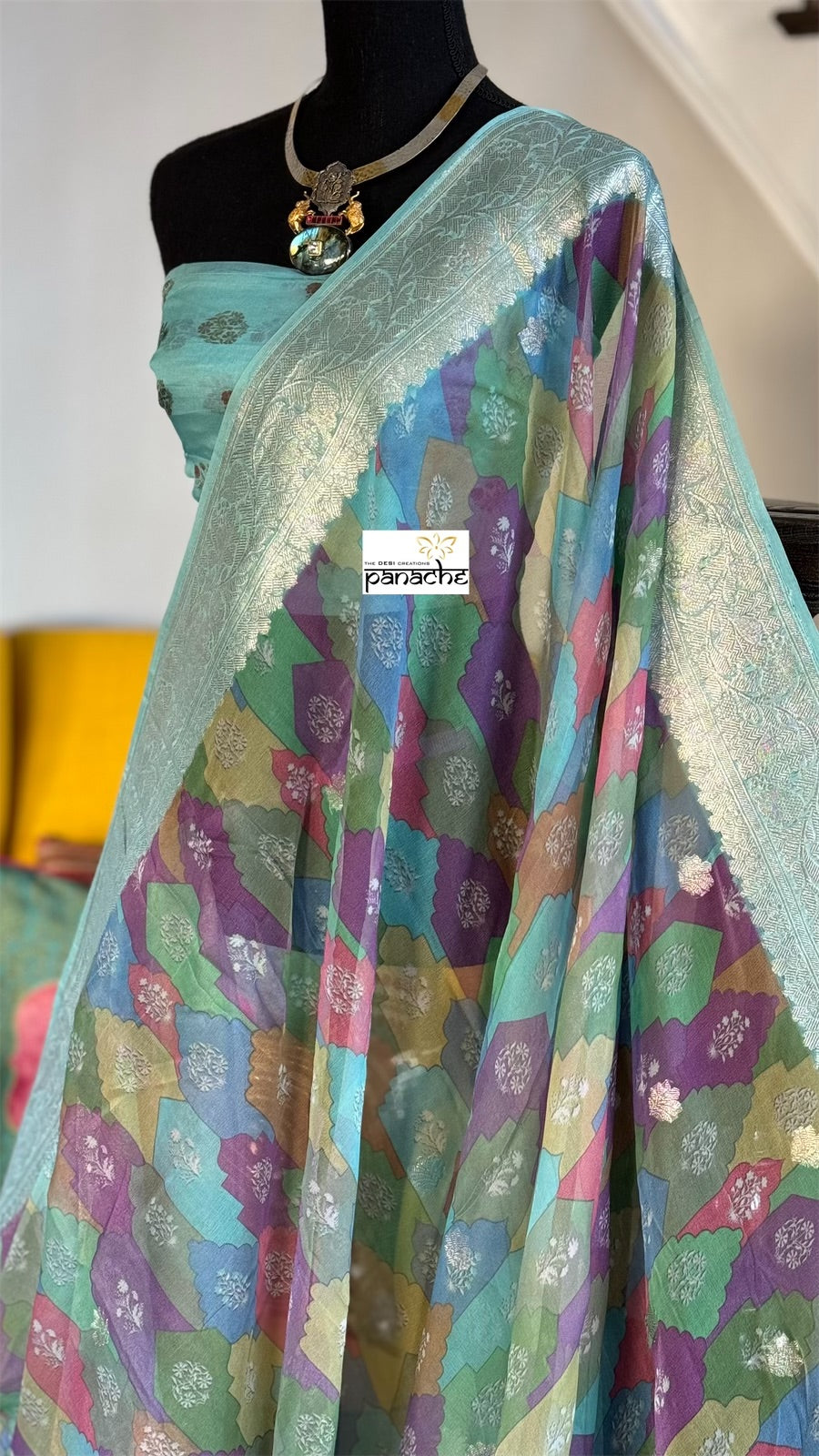 Khaddi Chiffon Banarasi - Sea Green digital Printed