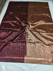 Chanderi Tissue Silk - Maroon Black Golden woven