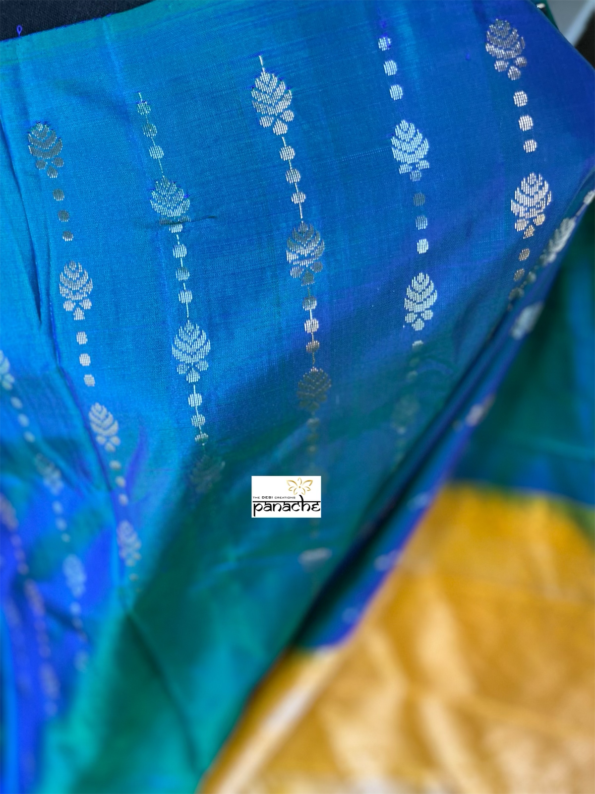 Pure Silk Kanjivaram - Peacock Blue Yellow