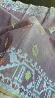Dhakai Jamdani  - Dusty Pink Gold Silver Zari  Woven