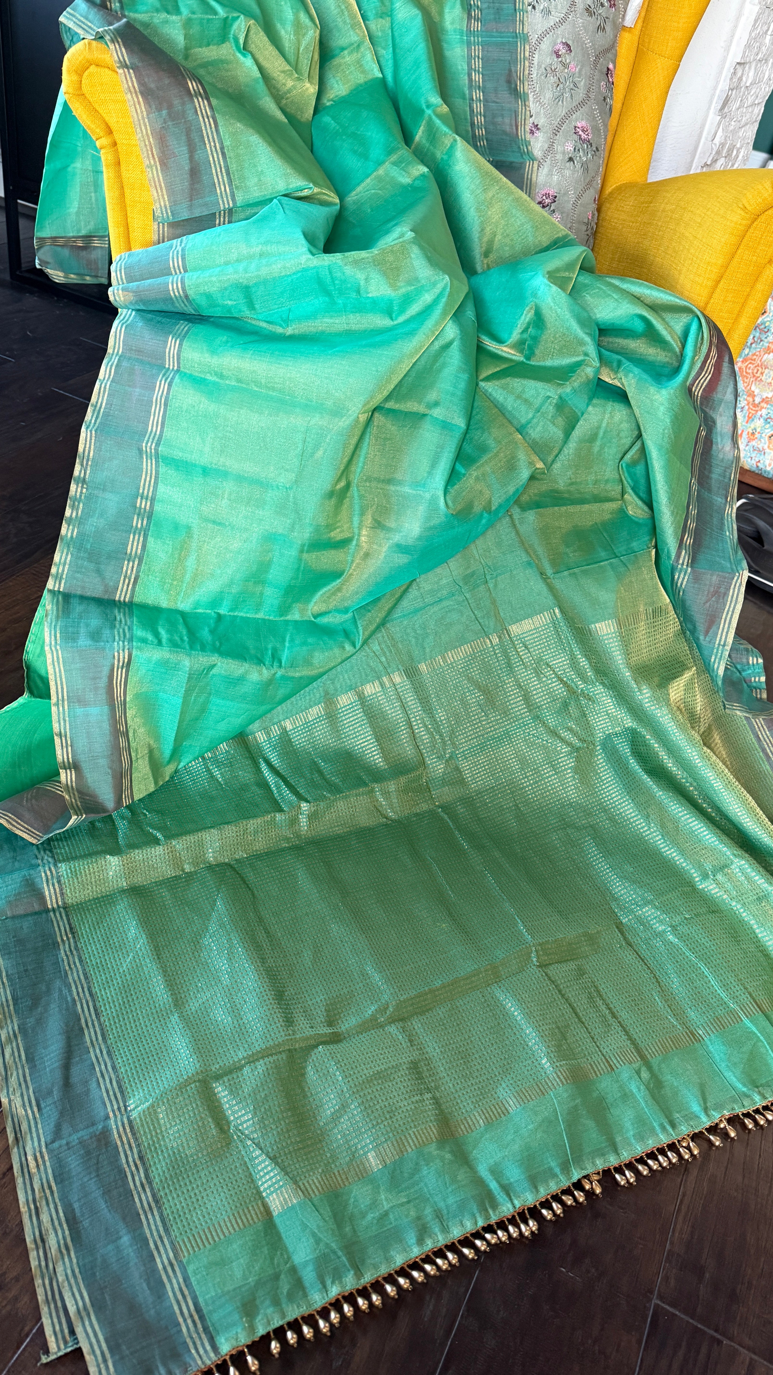 Chanderi Silk Cotton Tissue - Sea Green Woven