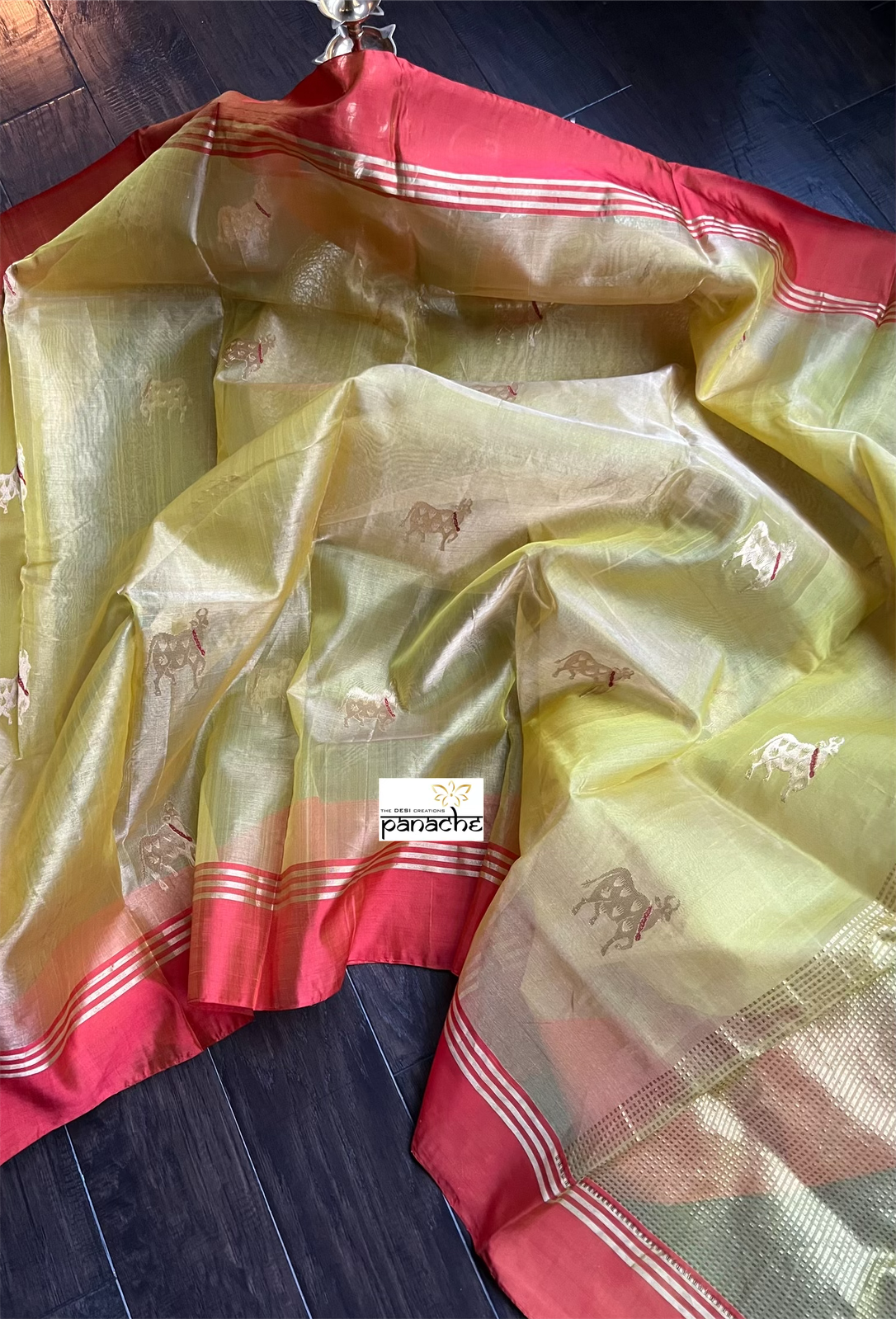 Pure Chanderi Tissue Organza Silk - Yellow Orange