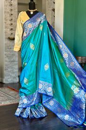 Pure Silk Banarasi - Sea Green Dual Shaded