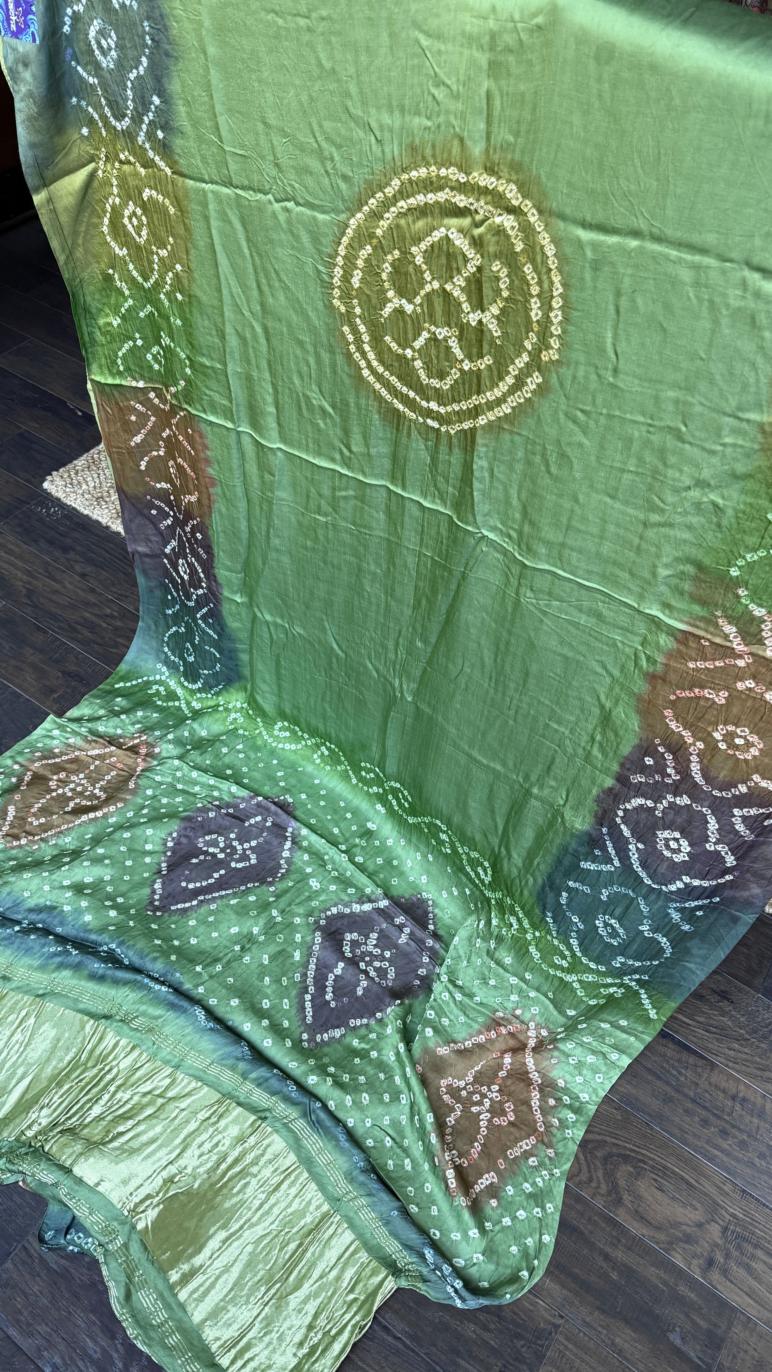 Modal Silk Hand Bandhej - Green Makdi Palla