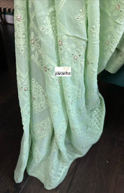 Designer Pure Georgette Chikankari - Light Pista Green