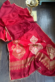Raw Silk Banarasi - Maroon Rust Shaded