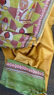 Pure Tussar Silk Kantha Stitch -  Yellow Mask
