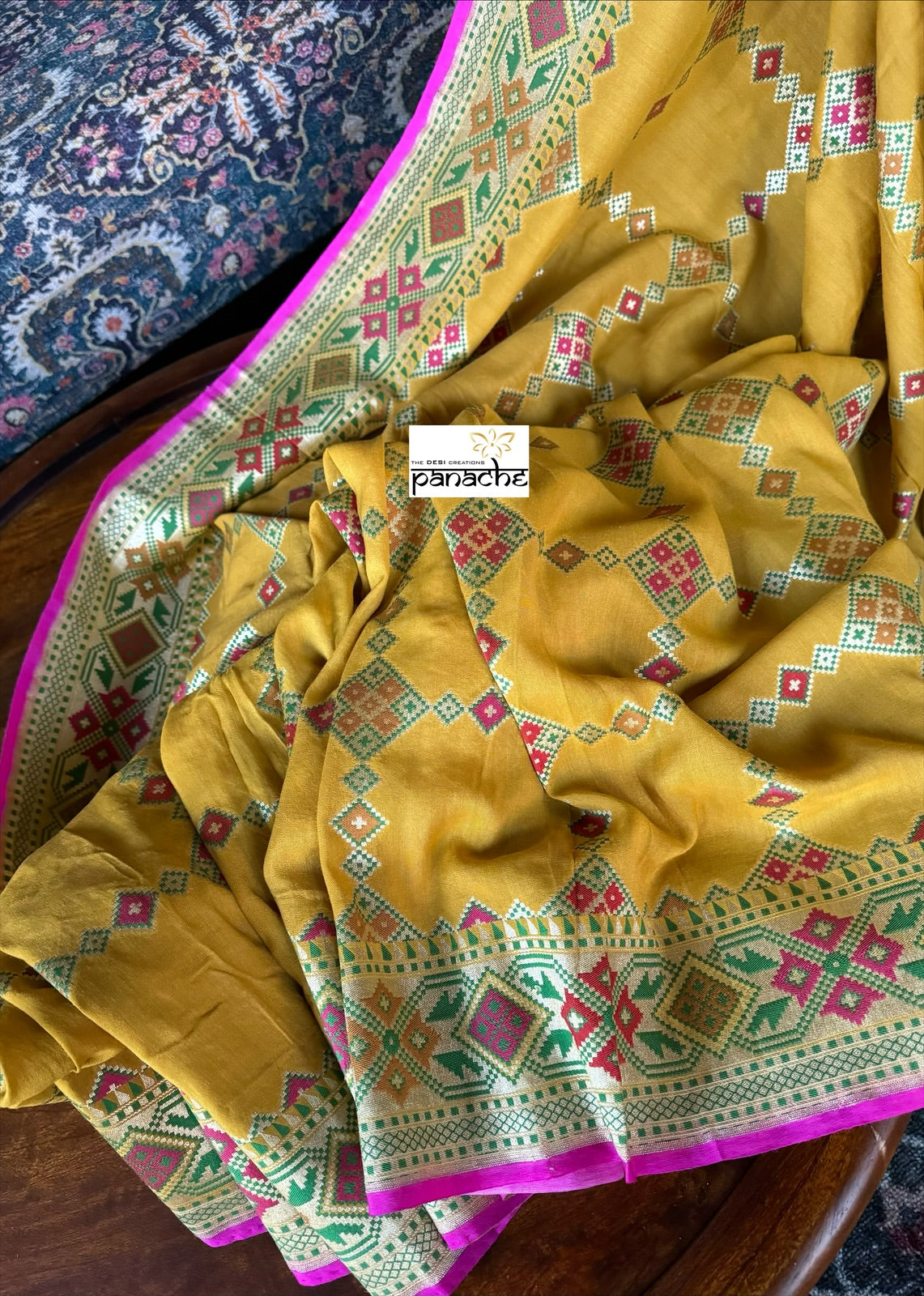 Khaddi Muga Silk Tilfi Banarasi - Yellow Pink Woven