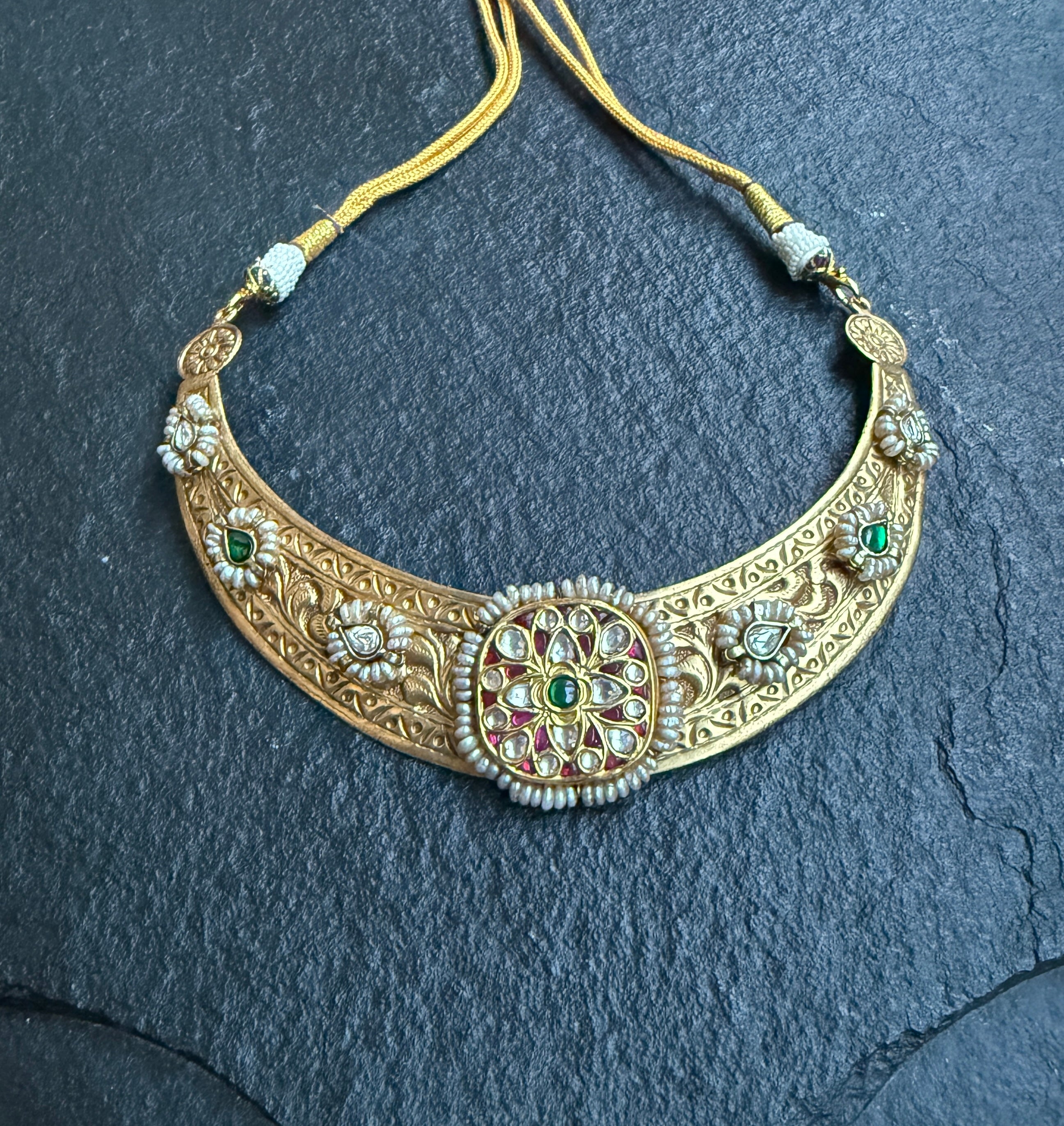 Silver Chitai 925 Hasli - Jadau Gold Tone