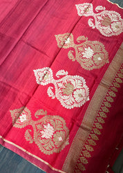 Raw Silk Banarasi - Maroon Rust Shaded