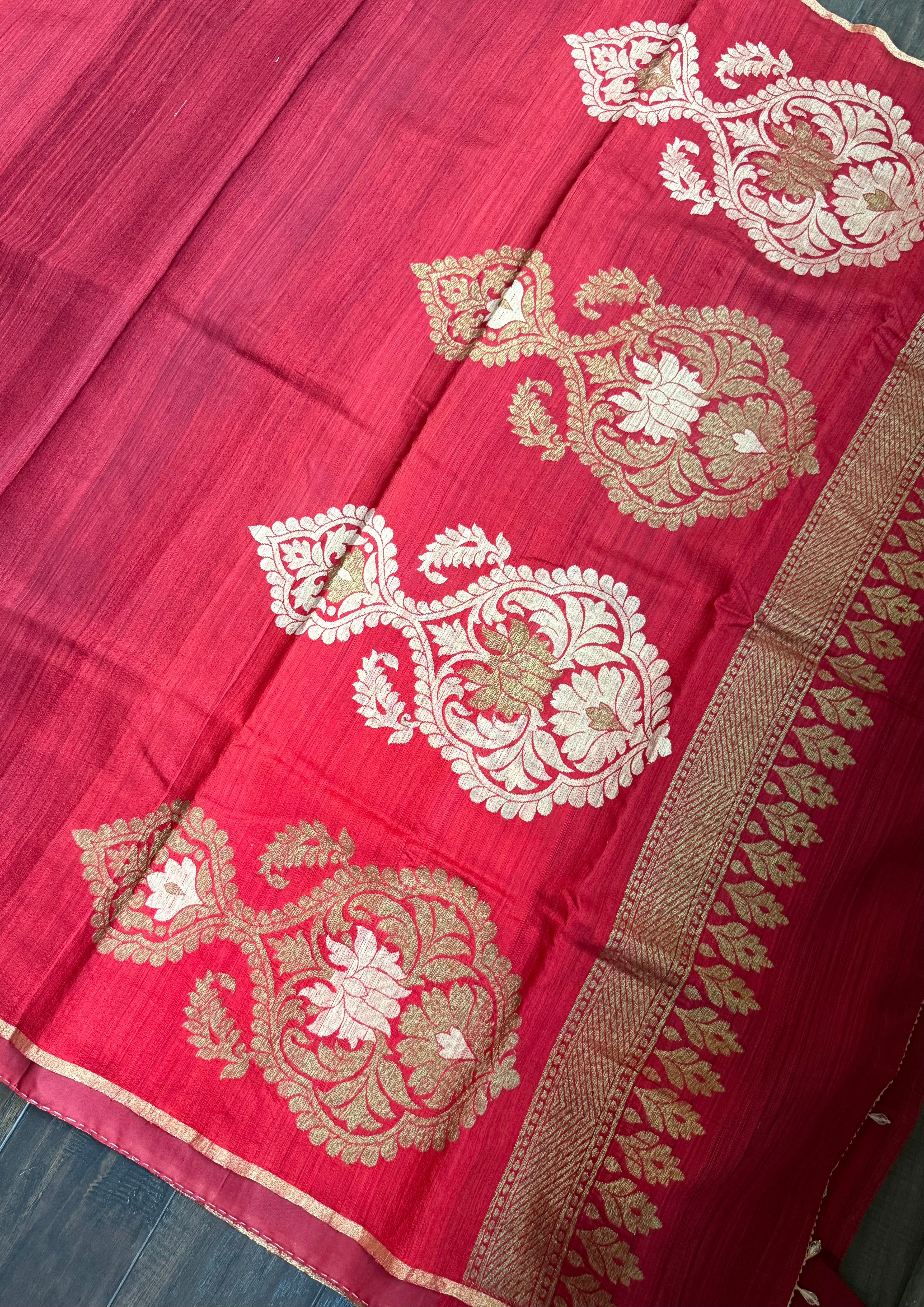Raw Silk Banarasi - Maroon Rust Shaded