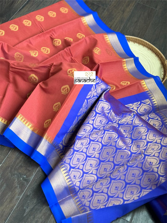 Cotton Silk Kanjivaram - Rust Royal Blue
