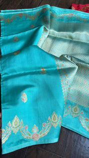 Pure Katan Silk Banarasi - Firozi Blue Meenakari