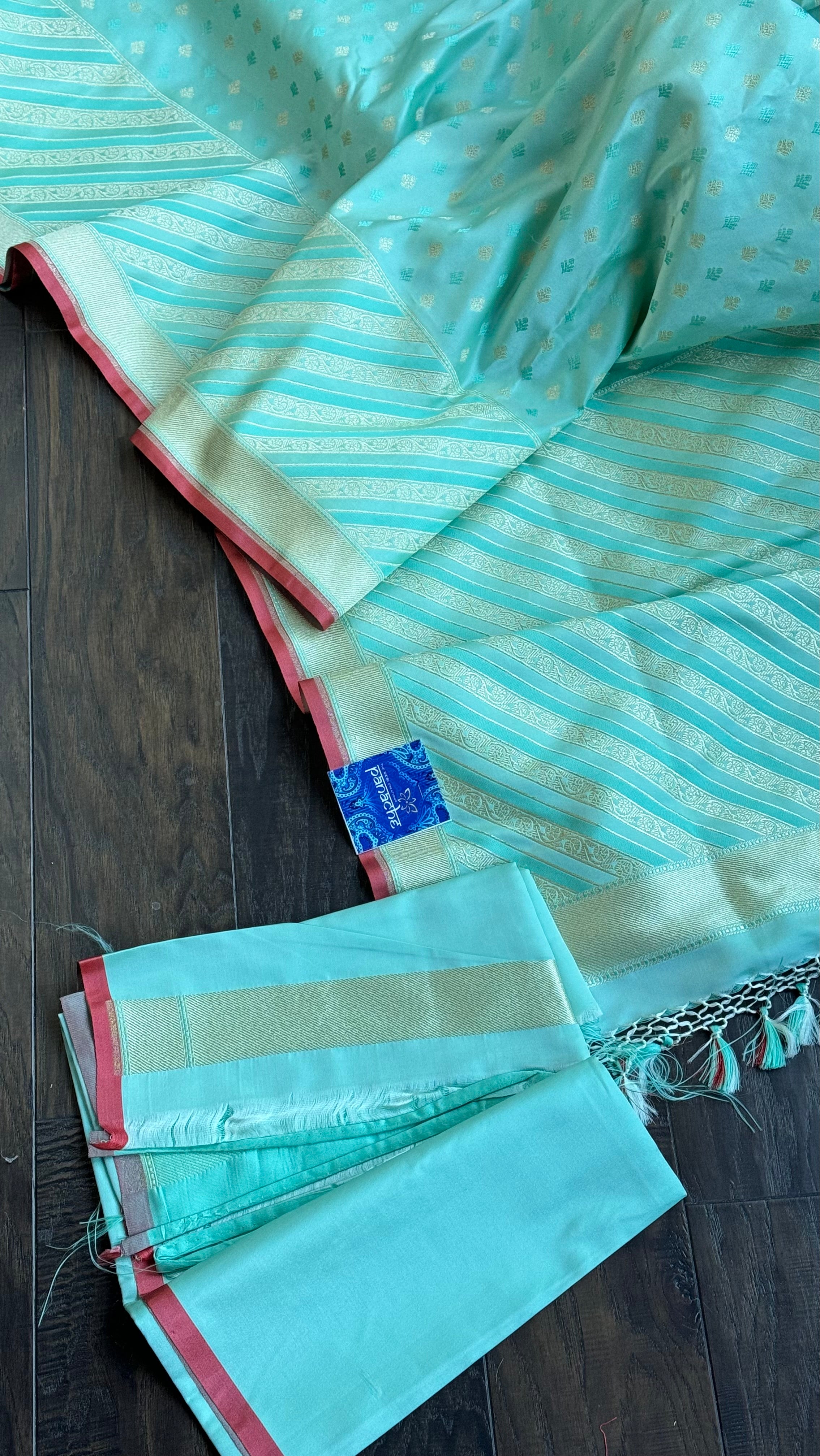 Soft Silk Banarasi - Aqua Sea Green