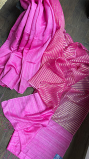 Matka Silk Muslin - Pink Half and Half Design
