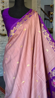 Tussar Georgette Katan Silk Banarasi - Blush pink Purple Kadhua