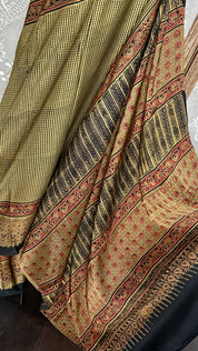 Modal Silk Ajrakh - Greenish Yellow Black Checkered