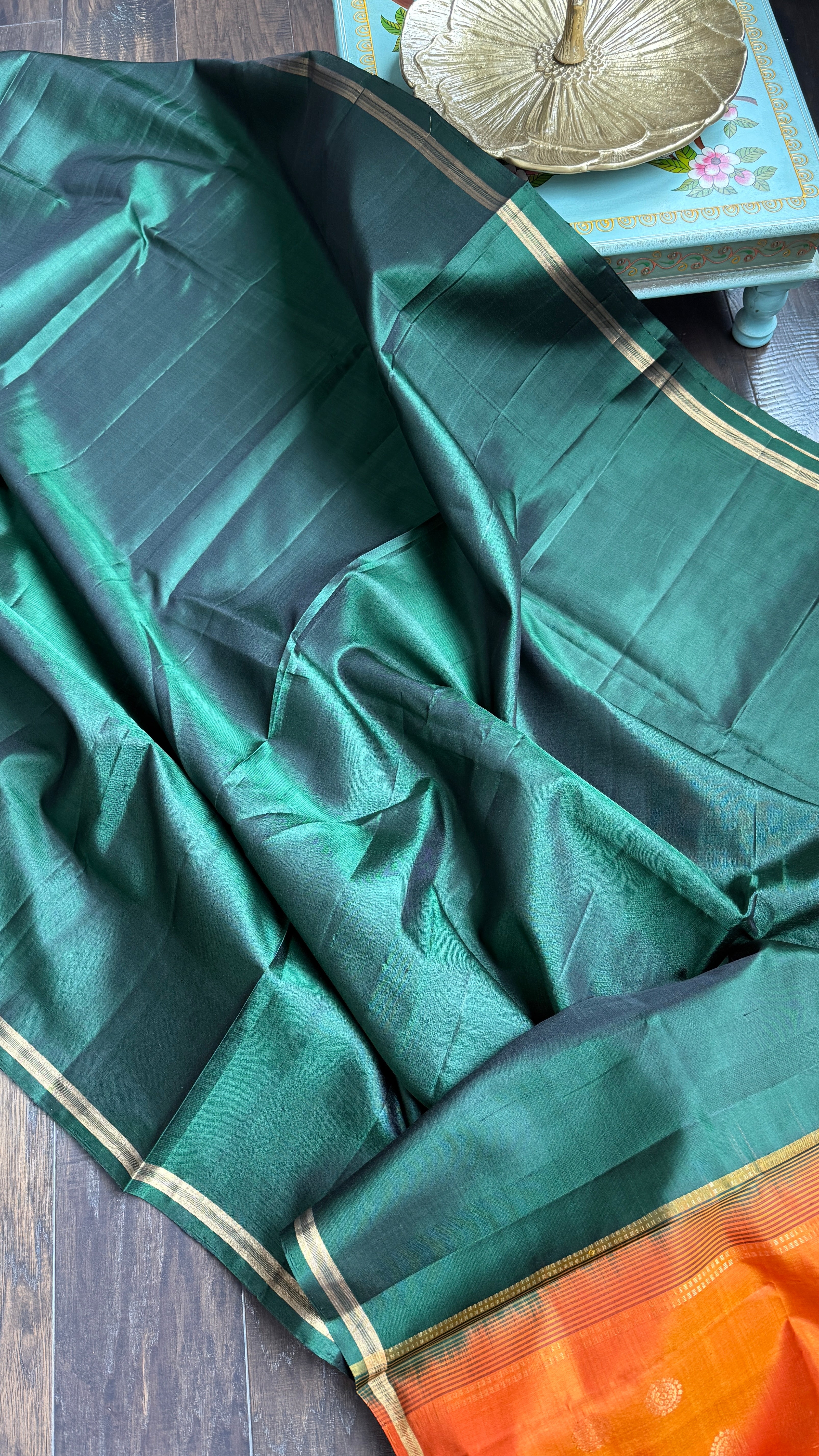 Pure Silk Kanjivaram - Green Orange