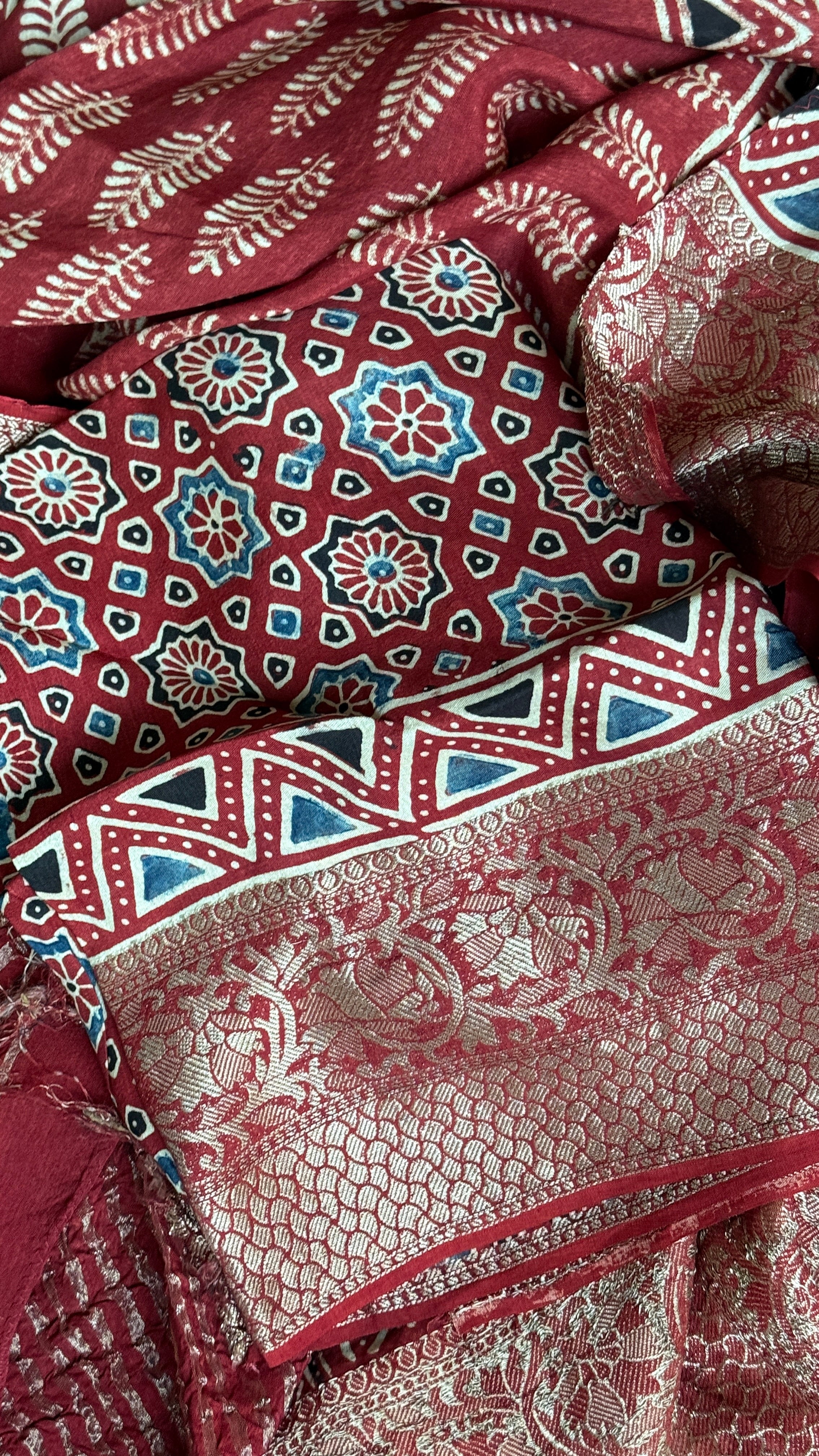 Dola Silk Ajrakh - Red Multi Color