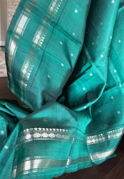 Pure Silk Gadwal - Teal Green Silver Zari