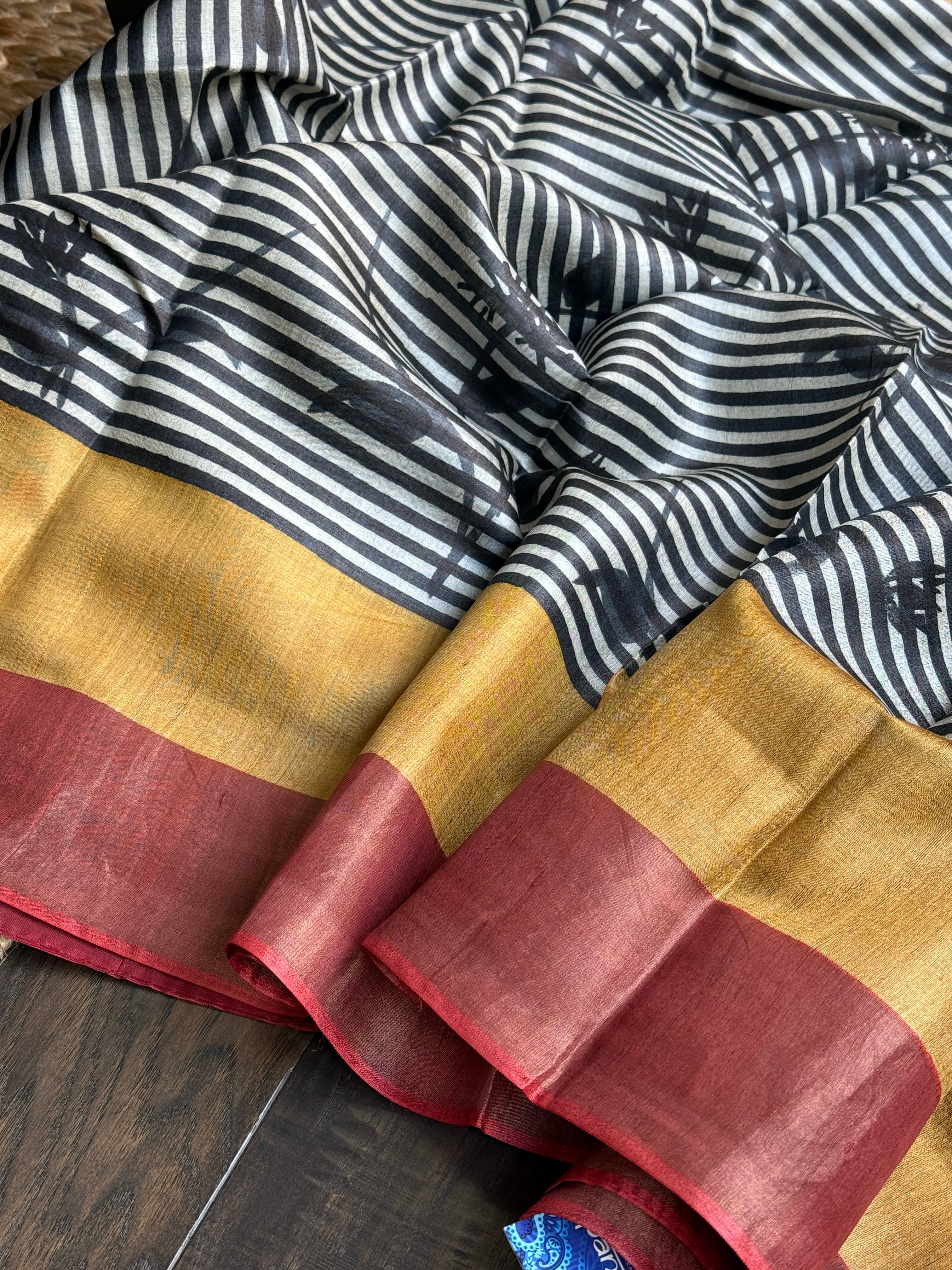 Pure Tussar Silk - Black Red Yellow