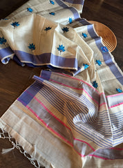 Designer Linen Tissue - Silver Grey Blue Embroidered