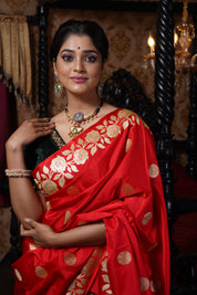 Pure Silk Mashru Banarasi- Red Kadhua