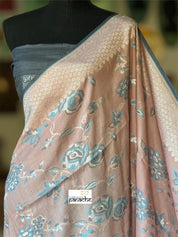 Khaddi Tussar Banarasi -  Peach Pink Grey Tilfi Antique Zari