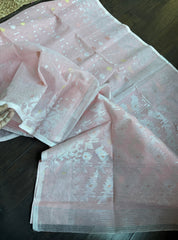 Dhakai Jamdani  - Pale Pink Silver Zari  Woven
