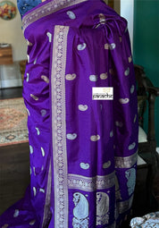 Pure Silk Katan Banarasi - Purple Paisley Kadwa