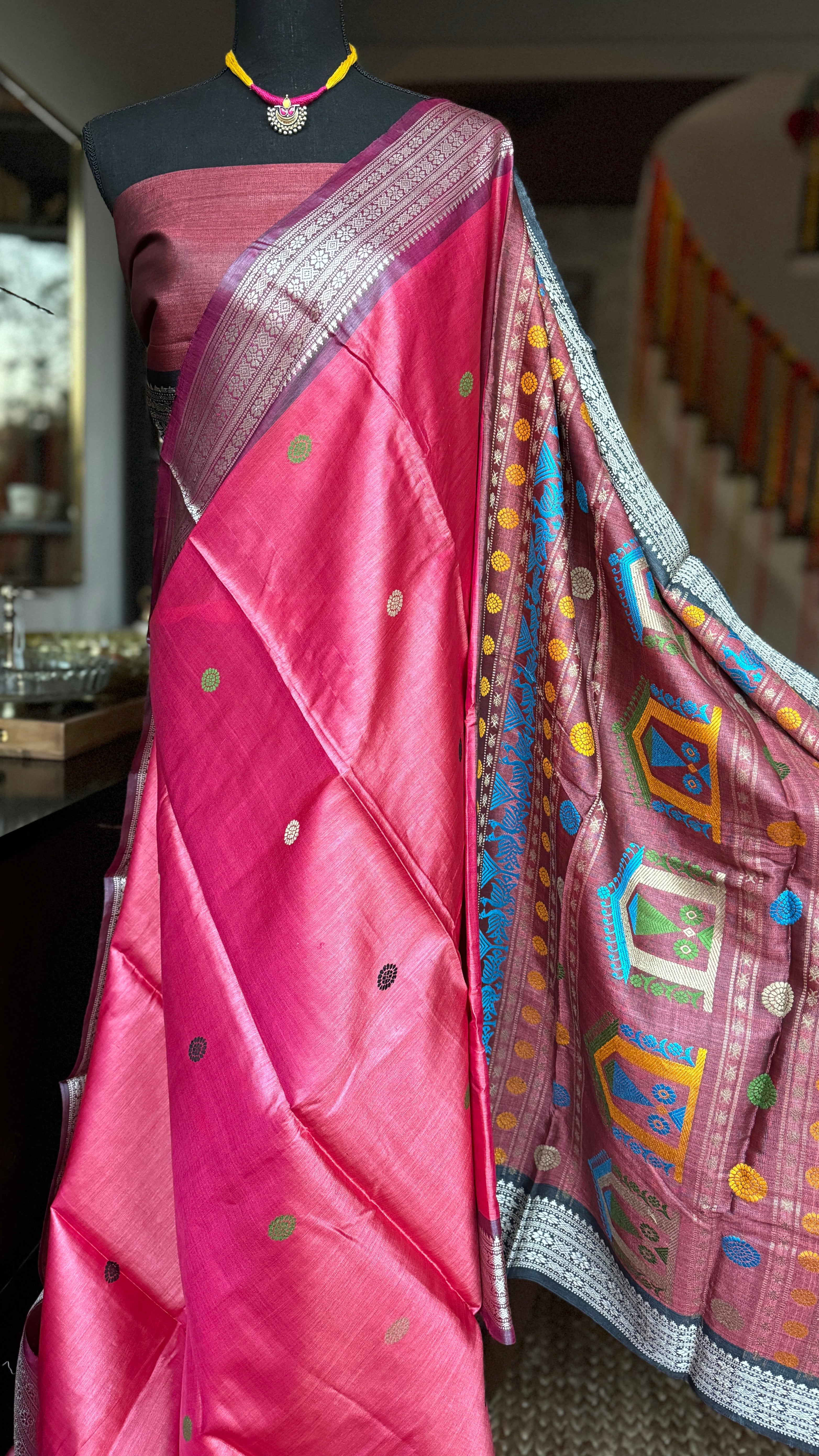 Pure Tussar Silk - Dolabedi Rashpberry Pink