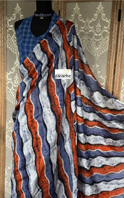 Bafta Tussar Hand Batik - Dusty White Indigo Orange