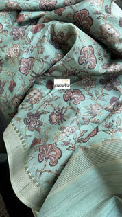 Designer Tussar Floral - Mint Green