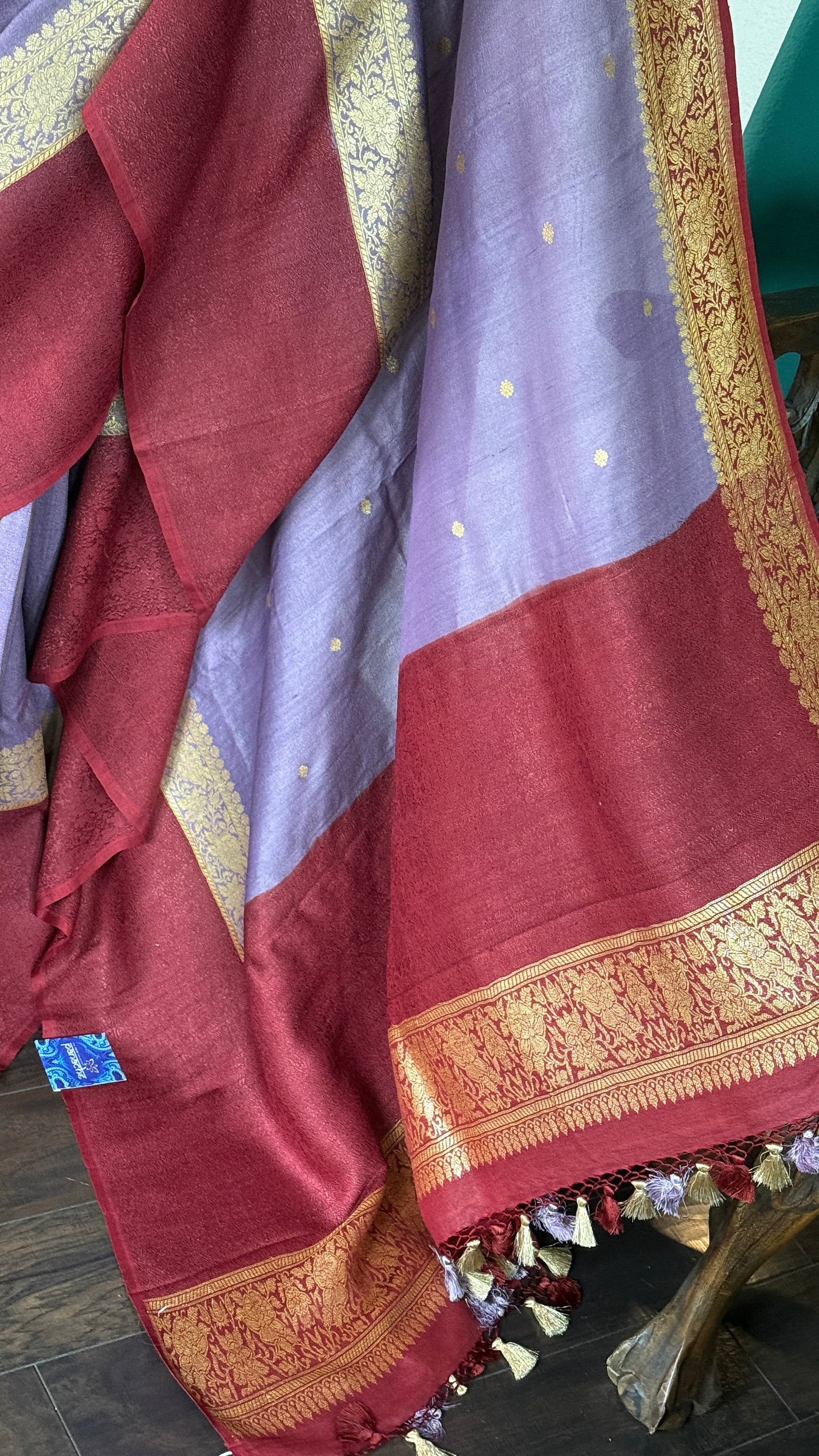 Khaddi Tussar Georgette Banarasi - Lavendor Maroon