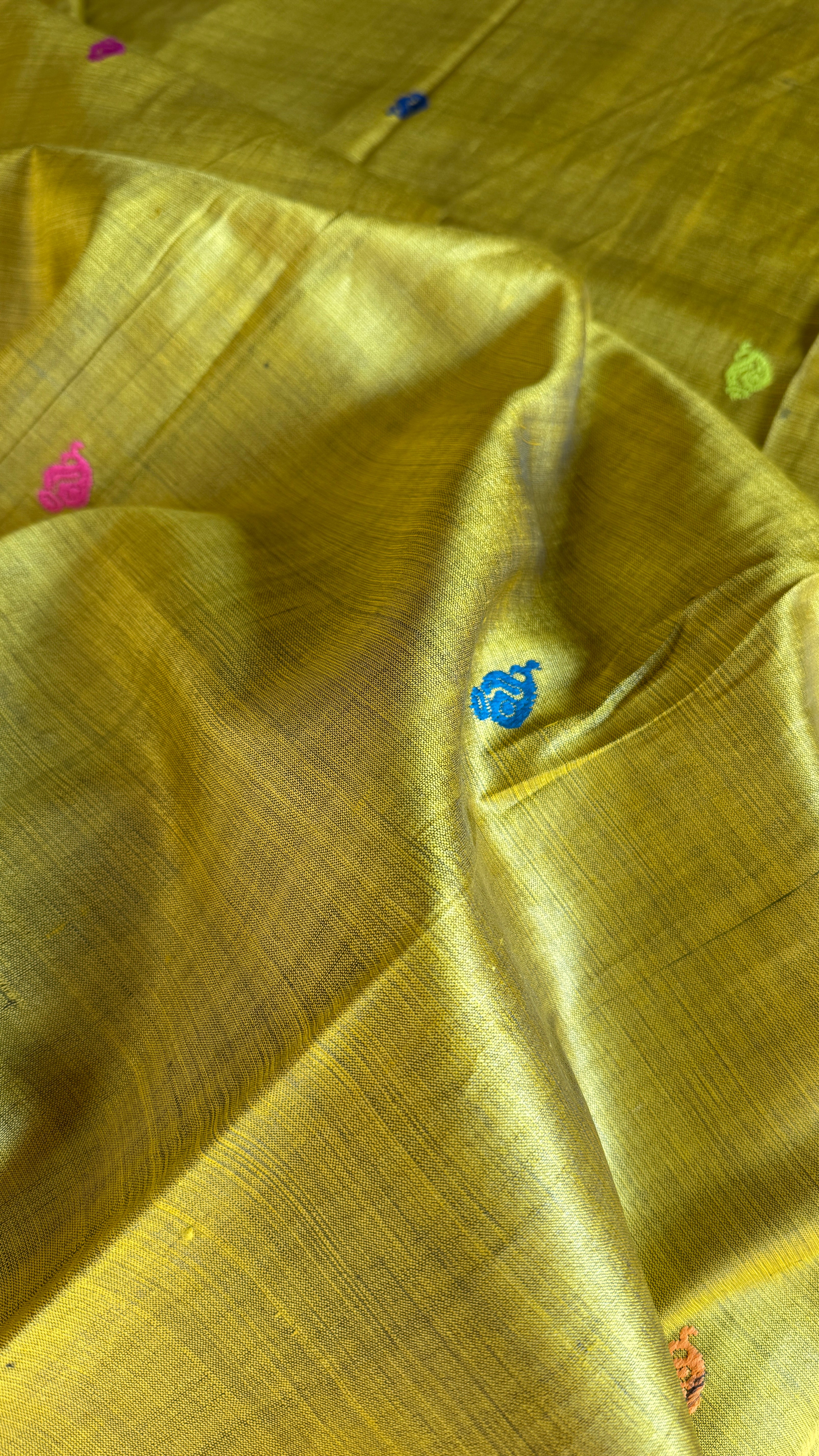 Gopalpur Tussar Silk - Lime Green Yellow Jalla Pallu