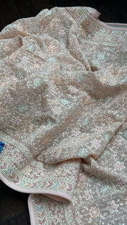 Designer Georgette Embroidered - Light Baby Pink