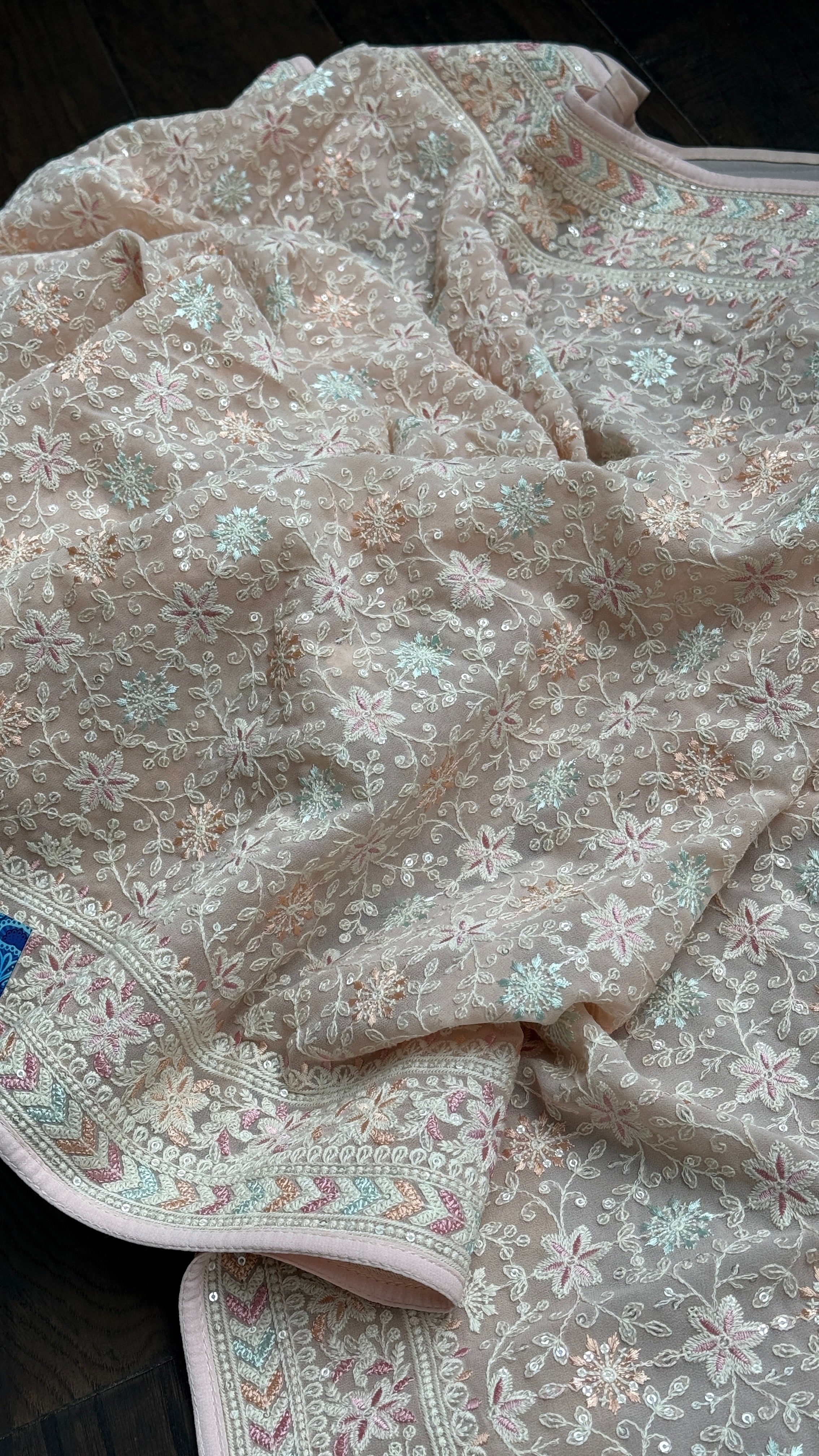 Designer Georgette Embroidered - Light Baby Pink