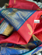 Pure Silk Kanjivaram - Raspberry Red Blue Dual Shaded