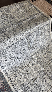 Pure Tussar Silk Kantha Stitch -  Beige Worli Art