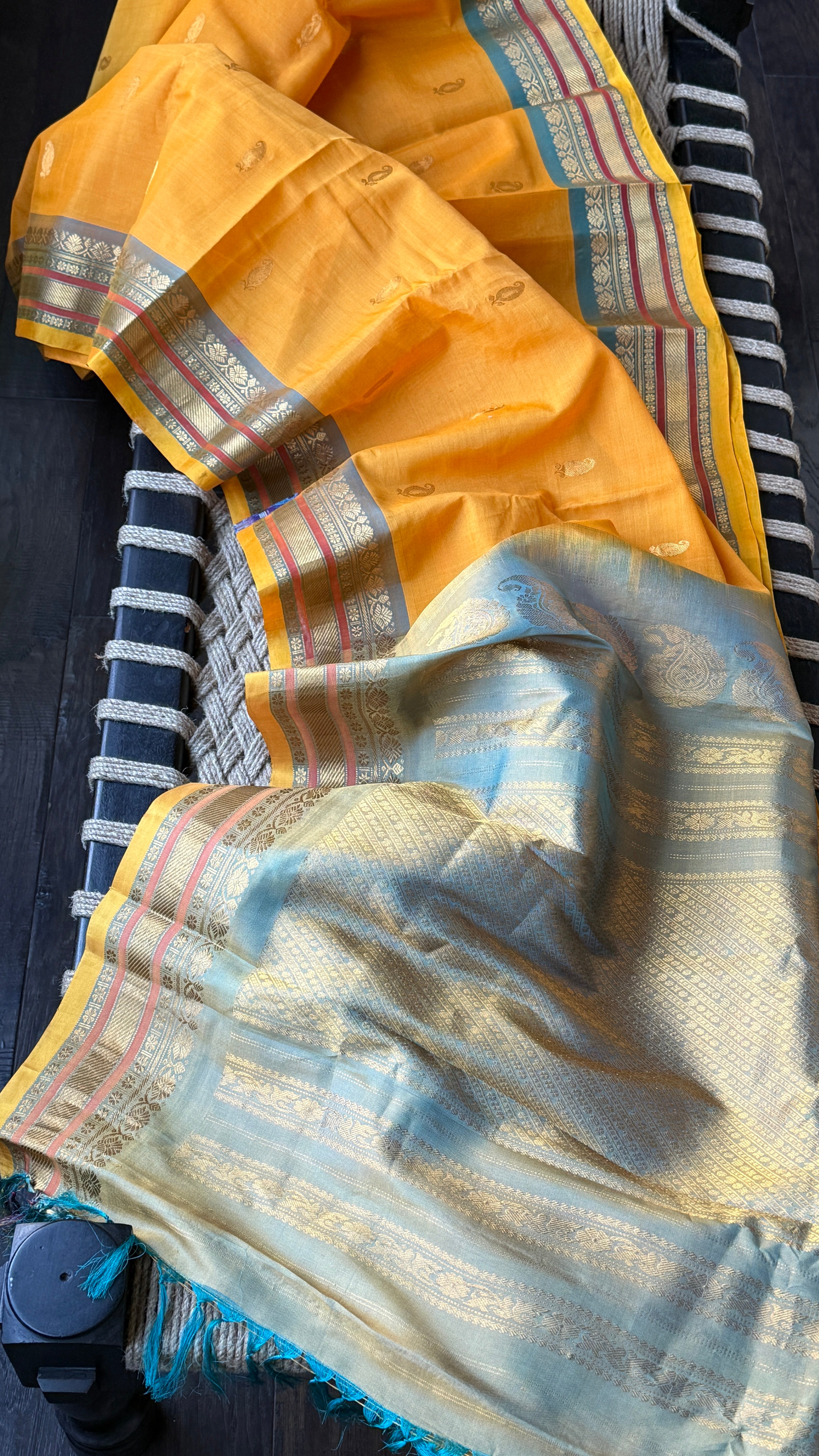 Pure SICO Gadwal - Sunrise Yellow Teal Blue