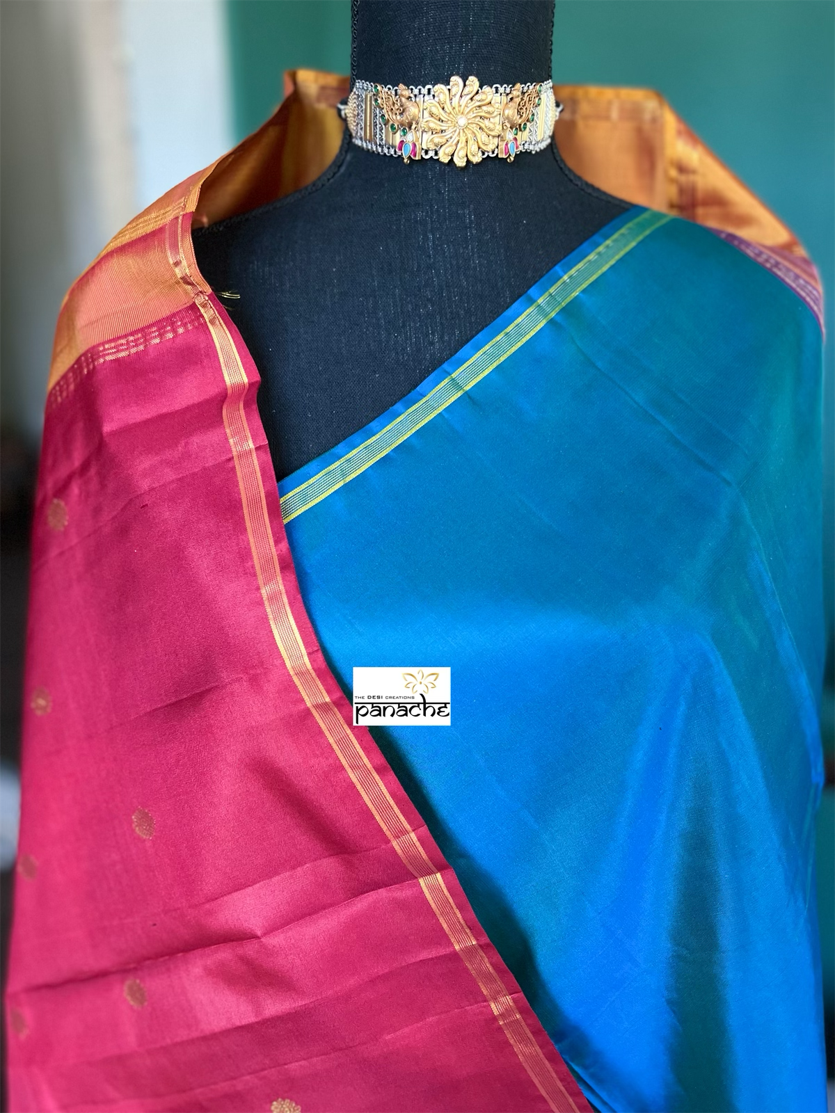 Pure Silk Kanjivaram - Peacock Blue Dual Shaded