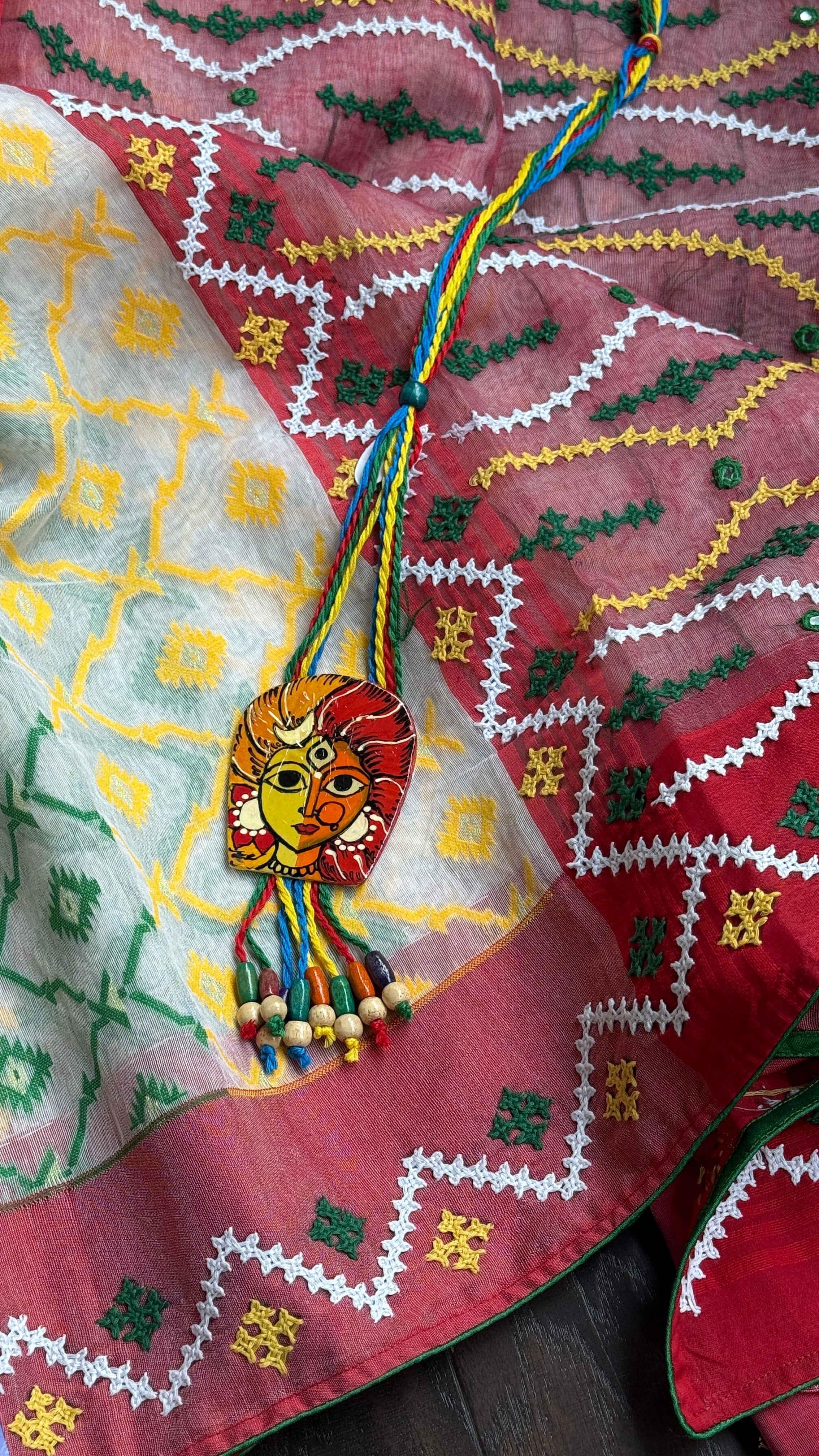 Designer Jamdaani Gujrati Embroidered - Beige Multi Color