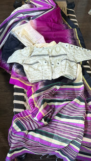 Cotton Silk Ikat - Cream Purple Black